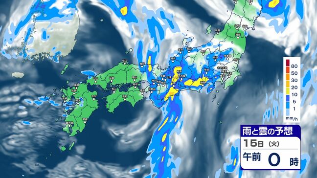 【大雨情報】東海地方では14日夜のはじめ頃から15日昼前にかけ 線状降水帯が発生するおそれ 大雨災害発生の危険度が急激に高まる可能性【雨と雲のシミュレーション画像】 岐阜県、静岡県、愛知県、三重県|TBS NEWS DIG