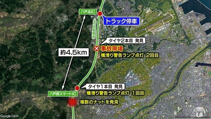 「故障した感じだ」運転手は八戸北IC周辺のカーブで「急な減速」の違和感覚え一度停車…　その後会社へ電話連絡【トラック脱輪タイヤ衝突死亡事故】　|　青森のニュース│ATV NEWS│青森テレビ
