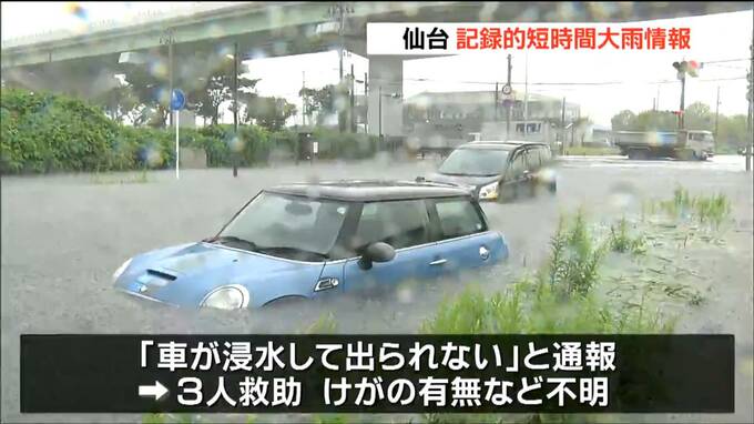 【午後1時半現在】仙台・宮城野区付近で猛烈な雨 水没車両からの救助求める通報相次ぐ けが人なし 多賀城市では全域に避難指示 |TBS NEWS DIG