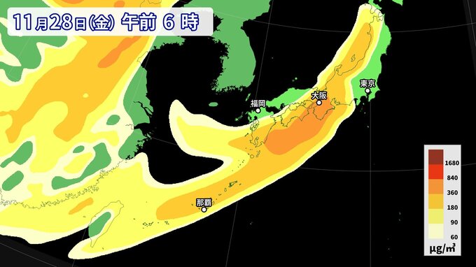 【再び黄砂飛来】西日本、沖縄にも帯状の黄砂　週末までの黄砂飛来予想|TBS NEWS DIG