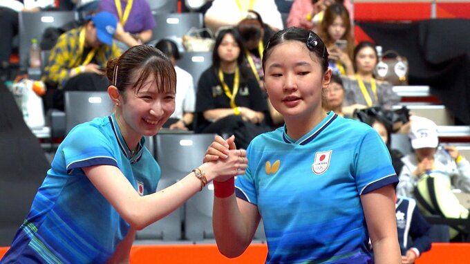 張本＆早田の“みわひな”ペアが60年ぶり金メダルに王手　香港ペアにストレート勝利で決勝進出【アジア大会・女子ダブルス】|TBS NEWS DIG