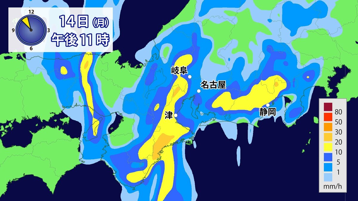 東海地方で「線状降水帯」発生おそれ  きょう夜～あす朝にかけて気象台が警戒呼びかけ 最新の雨シミュレーション 愛知・岐阜・三重