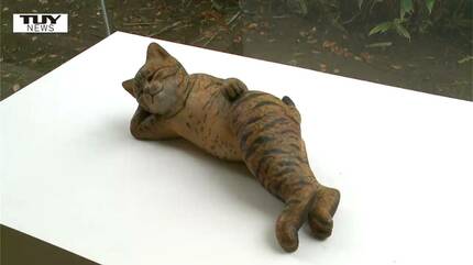 人間の世界をユーモラスに表現！ 60種類の木彫りの猫たちが展示（山形