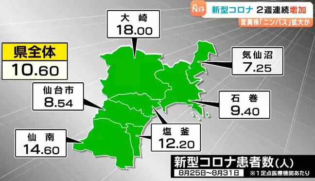 強いのどの痛みに注意 新変異株“ニンバス”新型コロナ感染者が2週連続増加 宮城|TBS NEWS DIG