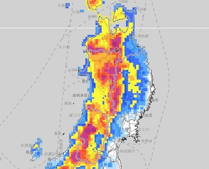 【気象情報】東北日本海側　23日夕方にかけ大雪に　24日朝までに最大60cmの降雪予想　24日未明から夜遅くにかけても大雪に【雪と雨のシミュレーション】　|　富山のニュース｜天気・防災｜チューリップテレビ