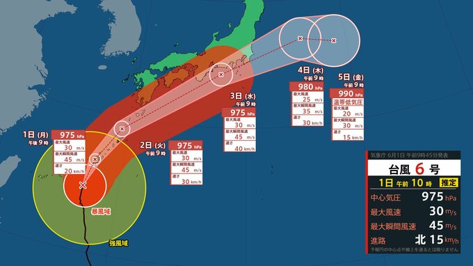 【台風情報】台風6号　強い勢力で沖縄地方　奄美地方にかなり接近へ　宮崎県には２日にかけて暴風域を伴って接近する見込み【風雨のシミュレーション】|TBS NEWS DIG