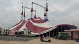 木下大サーカス岡山公演に向け「赤いテント」設営が始まる　サーカスの団員およそ50人を含む80人ほどで組み上げ|TBS NEWS DIG