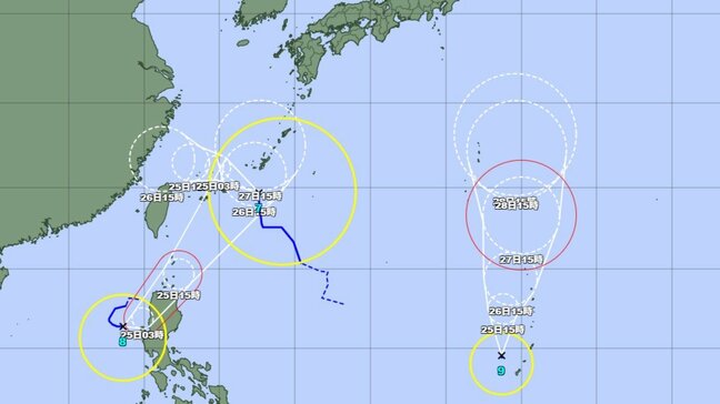 “トリプル台風”発生中　日本の南に台風7号、8号、9号…今後の進路と影響は？最新の台風情報まとめ【雨風シミュレーション24日～27日】|TBS NEWS DIG