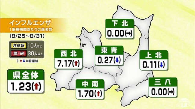 【詳報】“異例の流行入り”青森県『インフルエンザ』の流行シーズンに 過去10シーズンで最早 保健所管内別の患者数は西北が最多の7.17人|TBS NEWS DIG