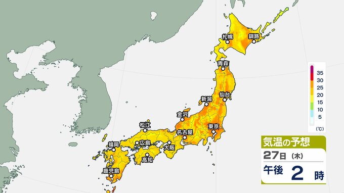 雨のあと来週は日差し多め…真夏のような厳しい暑さ続く【気温シミュレーション】梅雨前線は日本海に停滞へ　|　富山のニュース｜天気・防災｜チューリップテレビ