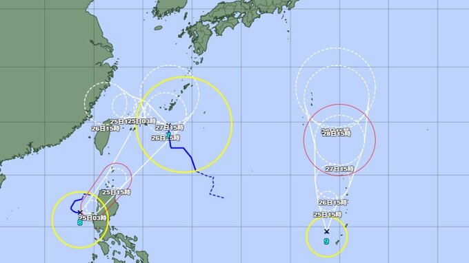 “トリプル台風”発生中　日本の南に台風7号、8号、9号…今後の進路と影響は？最新の台風情報まとめ【雨風シミュレーション24日～27日】　|　大分のニュース｜OBS NEWS｜大分放送
