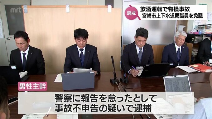 「飲酒運転が発覚してしまうので、通報しなかった」物損事故起こすも 事故不申告の疑いで逮捕　宮崎市上下水道局の職員を懲戒免職|TBS NEWS DIG