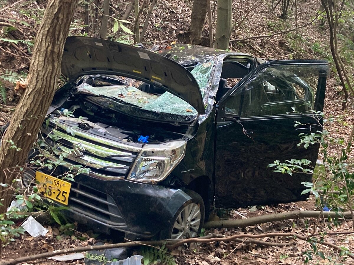 崖から転落している」10代男女3人が乗った車が道路から約20メートル下