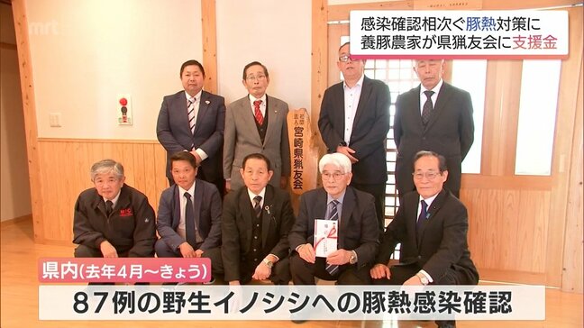 野生イノシシへの感染相次ぐ「豚熱」対策の最前線を支援　養豚農家団体が宮崎県猟友会に支援金200万円を贈呈|TBS NEWS DIG