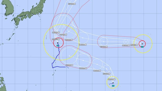 【台風情報】トリプル台風…台風27号(チョーイワン)台風28号(ノロ)台風29号(コグマ)　3つの台風の進路予想を進路図で見る　全国の天気を画像で　|　山形のニュース│TUYテレビユー山形