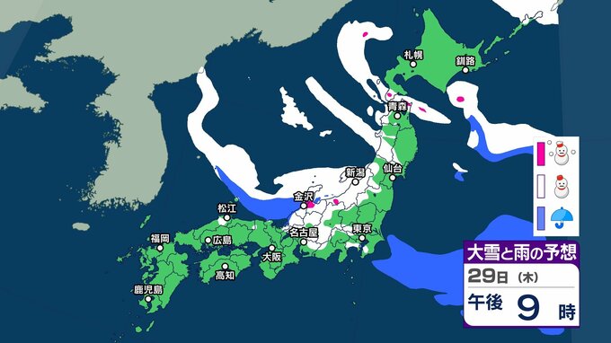【 今後の雪は？ 】関東南部1cmの降雪予想など太平洋側でも雪？ 東北地方と東日本～西日本では日本海側を中心に30日にかけて大雪か【2月3日午後3時までの雪シミュレーション・29日正午更新】|TBS NEWS DIG