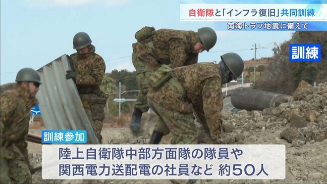 「南海トラフ地震」を想定した陸上自衛隊との共同訓練　倒壊した電柱の復旧作業など確認　和歌山・白浜町|TBS NEWS DIG