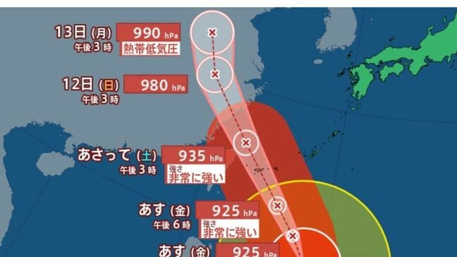 【台風情報】最大瞬間風速70m/s 大型で非常に強い「台風9号（バービー）」13日には熱帯低気圧に変化か…日本への影響、進路は？7月20日（日）までの雨・風シミュレーションで確認　今後の気象情報に注意【気象庁発表 7月9日午後6時45分更新】|TBS NEWS DIG