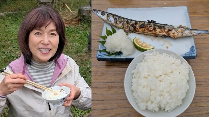 【磯野貴理子】自ら育てた“新米”を羽釜炊き！ 炭火焼き秋刀魚と堪能「自然の恵みってありがたいな」「得も言われぬ幸福感」|TBS NEWS DIG
