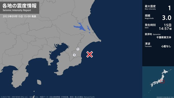 千葉県で最大震度1の地震　千葉県・大網白里市、長南町|TBS NEWS DIG