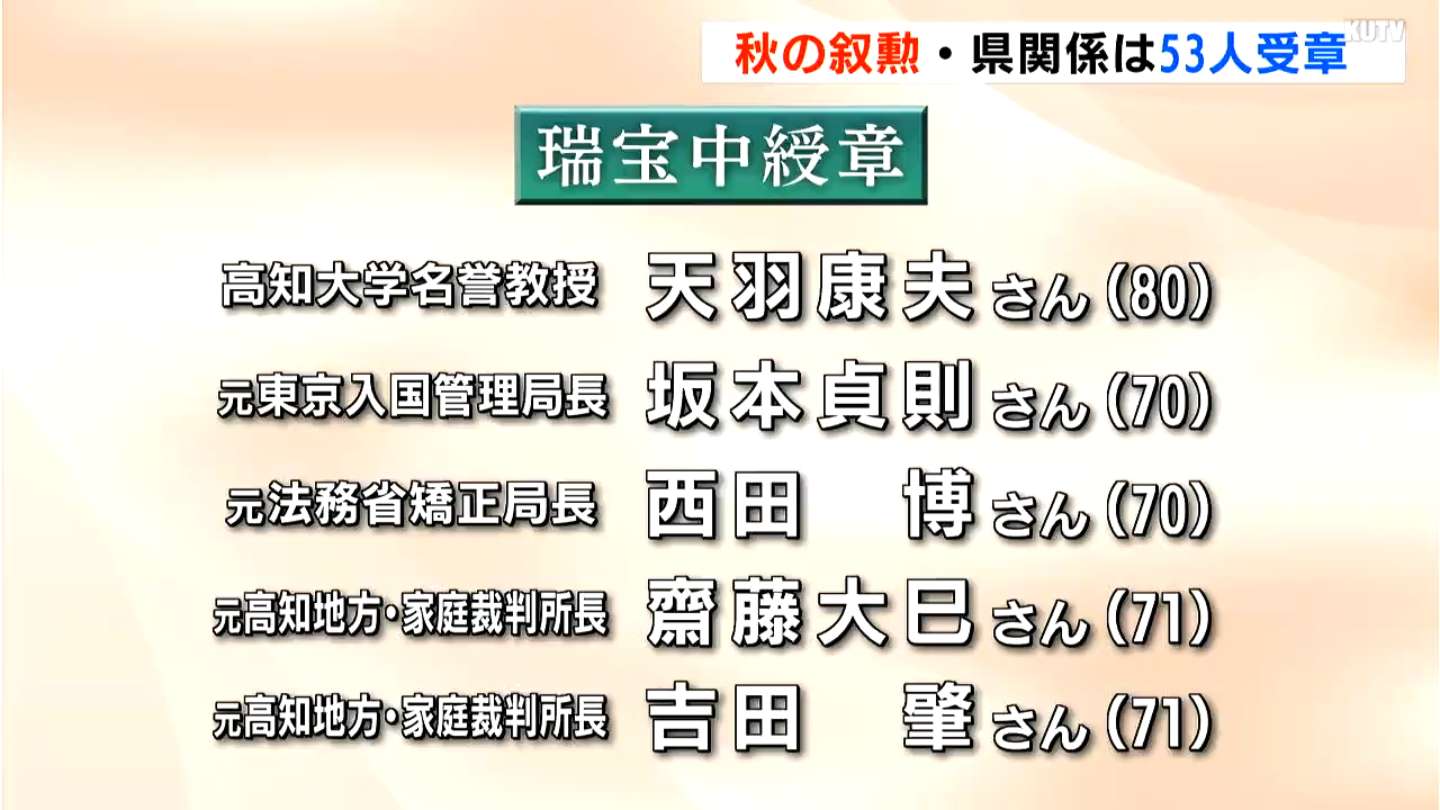 2024秋の叙勲】高知県関係は53人が受章 | 高知のニュース・天気｜KUTV