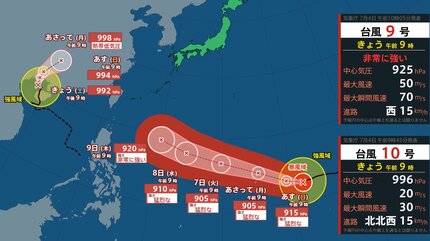 台風情報】最大瞬間風速80m/s・905 hPa予想「猛烈な勢力」へ「台風9号