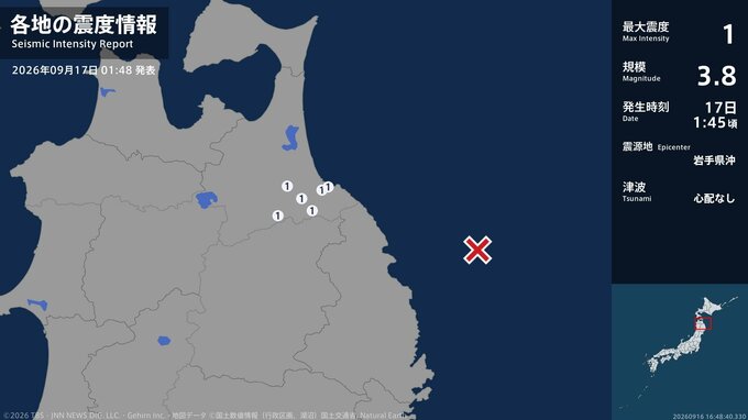 青森県で最大震度1の地震　青森県・八戸市、三戸町、五戸町、青森南部町|TBS NEWS DIG