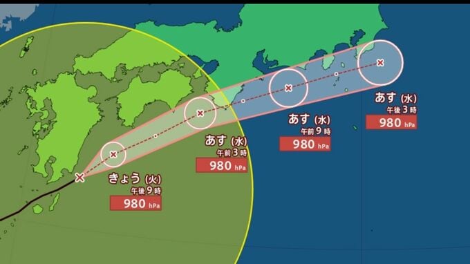 【台風情報】台風6号　西日本から東日本へ　24時間雨量・東海350ミリ、関東甲信300ミリ、近畿300ミリ「四国、近畿、東海で線状降水帯おそれ」【2日（火）〜4日（木）雨・風シミュレーション】気象庁の進路予想（2日午後6時）	|TBS NEWS DIG