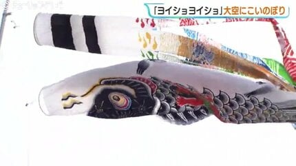 やねよりたかいこいのぼり！園児たちと市長…力と声 合わせて掲揚