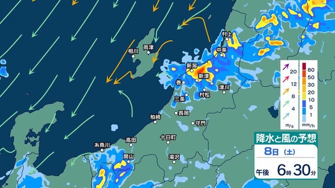 新潟県内は雷を伴い“滝のように降る”非常に激しい雨のおそれ　警報級の大雨となる可能性も【30分ごとの雨のシミュレーション・8日午後1時更新】|TBS NEWS DIG