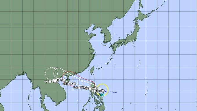 【台風情報】台風21号(マットゥモ)の勢力と進路を詳しく　最新勢力は？ 今後は "強い" 台風に... 最大瞬間風速50メートル予報　今後の全国・東北の天気を画像で　気象庁|TBS NEWS DIG