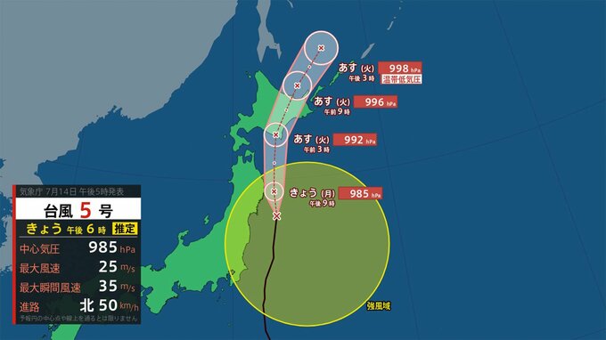 【台風5号】9年ぶりに北海道に上陸の恐れ 暴風と7mの高波に警戒を　関東地方も雨のピークはこれから【今後の雨予想シミュレーション】気象庁・全般台風情報を発表|TBS NEWS DIG