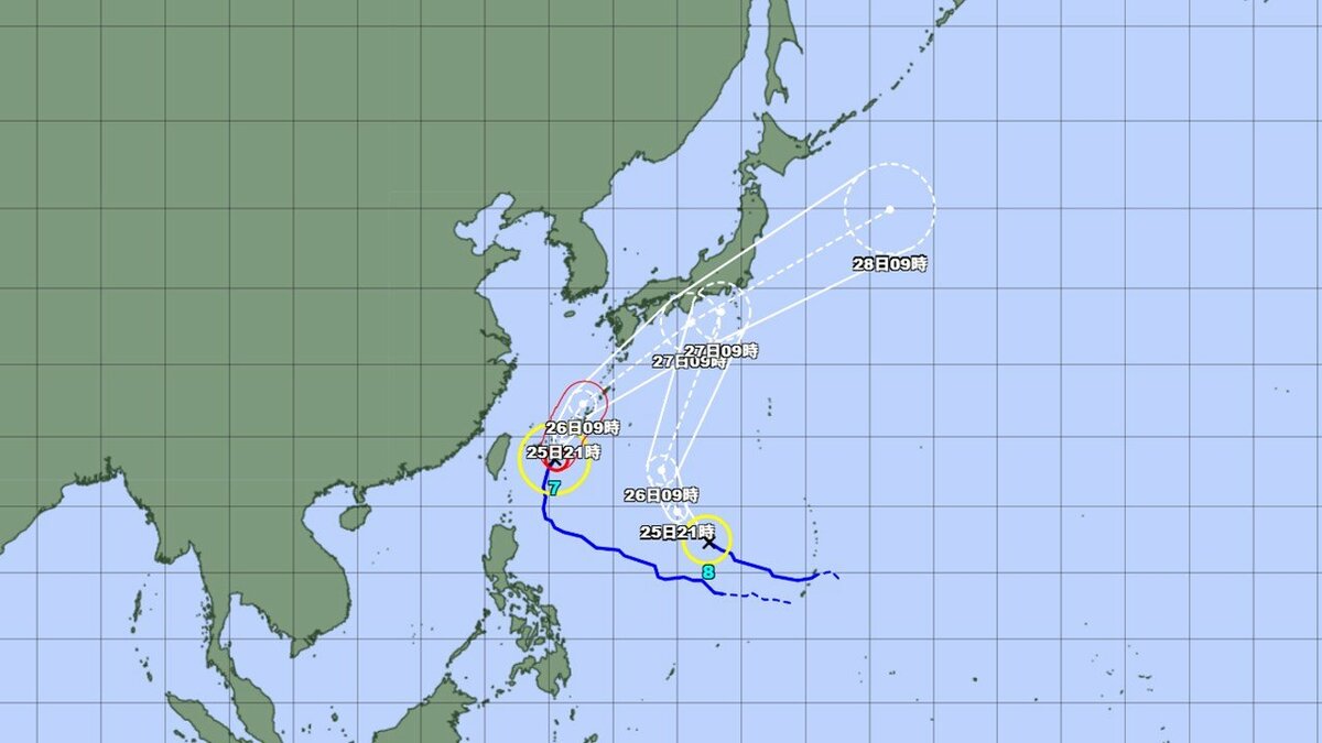台風情報】台風7号(メーカラー) 26日にかけて暴風域を伴い南西諸島に