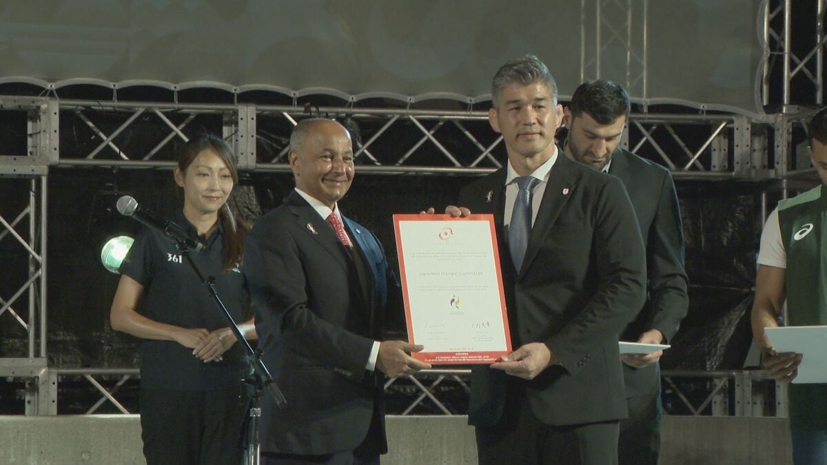 アジア大会まで1年　中部電力ミライタワーで記念イベント　ミライタワーをライトアップ　日本選手団の井上康生団長「スポーツの価値を届けられるよう努力したい」