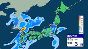 局地的に雷を伴う非常に激しい雨が降る所も 土砂災害などに注意・警戒　台風2号は25日朝までに熱帯低気圧に？関東などでも激しい雨か【3時間ごとの雨シミュレーション・23日午後9時現在】|TBS NEWS DIG
