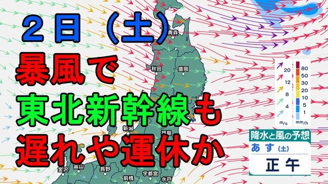 【暴風に警戒】2日の東北地方は「メイストーム」で強い西風が吹き荒れ東北新幹線など遅れや運休の可能性　行楽の際は交通情報に注意を【雨・風シミュレーションあり】|TBS NEWS DIG