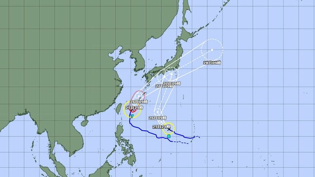 【台風情報】台風7号(メーカラー) 26日にかけて暴風域を伴い南西諸島に接近のおそれ 週末には関東接近か...台風8号(ヒーゴス)の進路予想も 沖縄や全国の天気を画像で 気象庁【ダブル台風】|TBS NEWS DIG