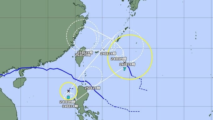 【台風情報】ダブル台風発生　7号・8号の今後の進路と勢力は…8号は最大瞬間風速35メートルまで発達予想　気象庁発表　|　山形のニュース│TUYテレビユー山形