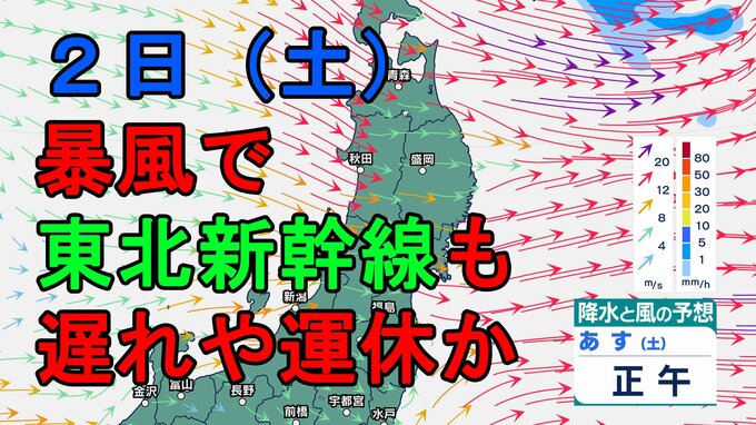 【暴風に警戒】2日の東北地方は「メイストーム」で強い西風が吹き荒れ東北新幹線など遅れや運休の可能性　行楽の際は交通情報に注意を【雨・風シミュレーションあり】|TBS NEWS DIG