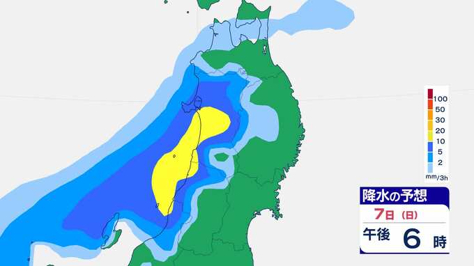 1時間に最大50mmの降雨予想　7日昼すぎから夕方にかけて大雨のおそれ　東北日本海側【雨風シミュレーション】　|　富山のニュース｜天気・防災｜チューリップテレビ