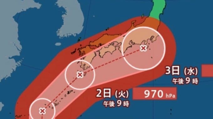 【台風情報】台風6号　1日沖縄の南（最大瞬間風速 50 m/s ）→2日九州の南→3日東海道沖のコースか　今後の進路は？　 6月3日（水）にかけての雨風シミュレーション【気象庁 29日午後11時更新】|TBS NEWS DIG