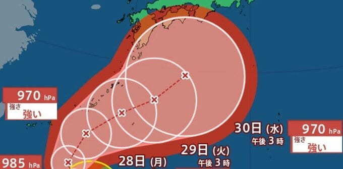 【台風情報】台風26号(スリゲ)週明け急カーブ…中心気圧960hPa・最大瞬間風速60m/s予想　本州にも影響及ぼす可能性　進路予想・10月5日(月)にかけての降水シミュレーション【気象庁25日15時45分発表】|TBS NEWS DIG