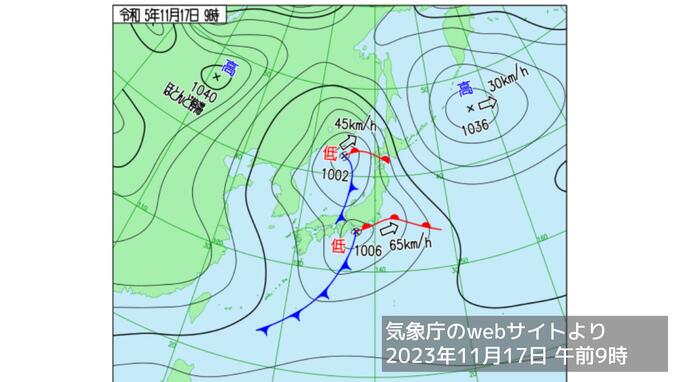 予想最大瞬間風速30m 発達した低気圧と強い寒気で大気不安定に『暴風 