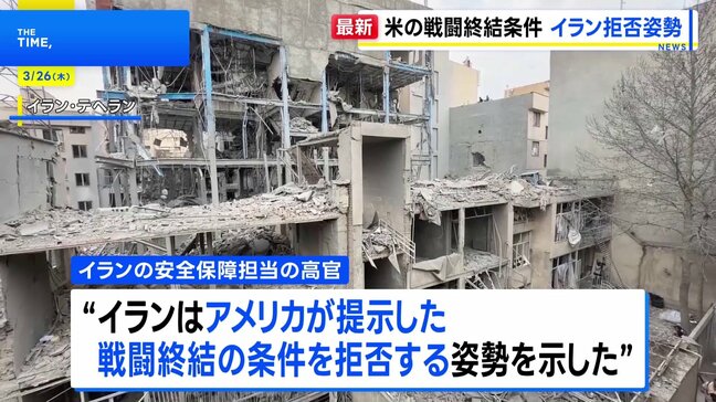 イラン、アメリカ提案の“戦闘終結条件”を拒否の姿勢 5つの条件求める 「トランプ大統領に戦争終結時期を決めさせない」|TBS NEWS DIG