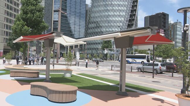  名鉄レジャック跡地に“誰でも休憩できる”都市型広場　太陽光発電による自動シェードやキッチンカーが並ぶスペースも 名古屋|TBS NEWS DIG