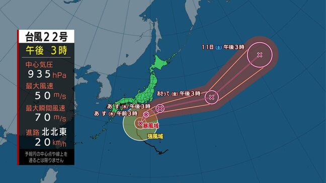 【10月8日あすの天気】台風22号は9日明け方に伊豆諸島南部を直撃する可能性　これまで経験ない暴風のおそれも…9日最大瞬間風速70m予想　早めの安全確保を|TBS NEWS DIG