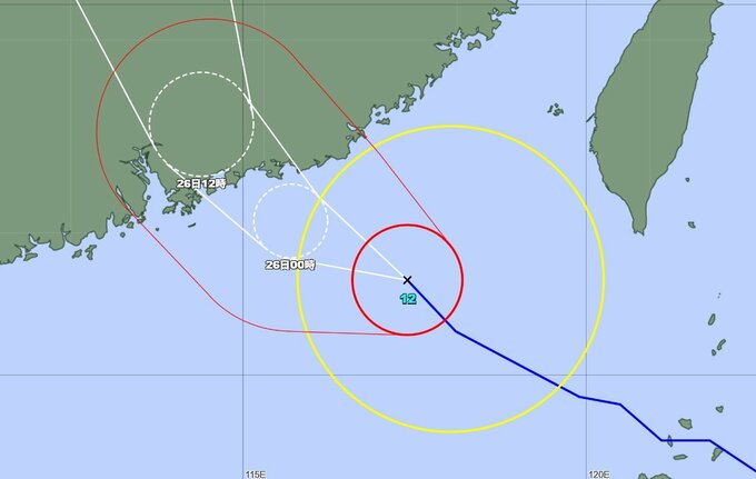 【台風12号】今夜「強い」勢力に発達へ あす26日昼にかけて中国・華南に上陸の恐れ【降水と風のシミュレーション】　|　富山のニュース｜天気・防災｜チューリップテレビ