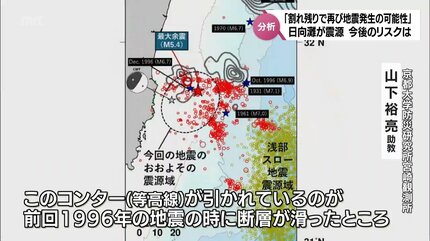 日向灘に割れ残りの領域」「今後もマグニチュード7程度の地震が発生の