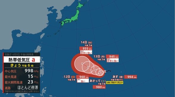 【台風情報】熱帯低気圧が10日（金）午後にも台風に発達へ…来週には「非常に強い」勢力でマリアナ諸島方面に接近か【雨と風のシミュレーション】　|　富山のニュース｜天気・防災｜チューリップテレビ