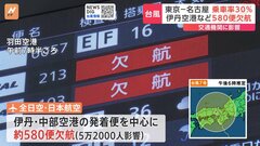 台風7号　JR東海　全日空と日本航空合わせて約580便が欠航し5万2000人に影響| TBS CROSS DIG with Bloomberg